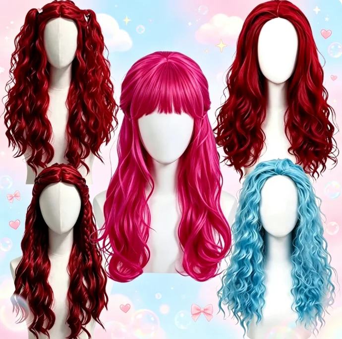 Wig Sintetis Panjang Bergelomb - Women'S Red Accessories ulasan dan harga