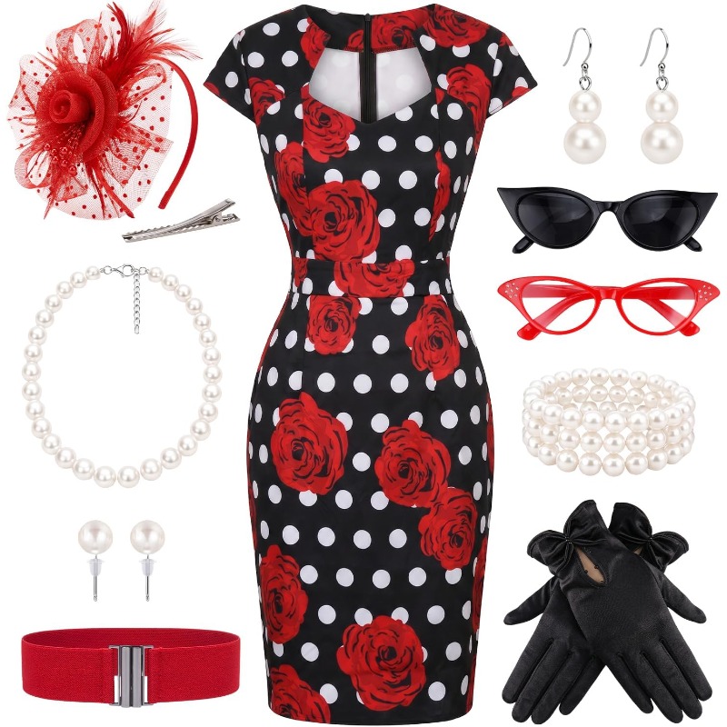 10PCS/SET Gaun Retro Wanita Er - Women'S Accessories In The 1950S ulasan dan harga